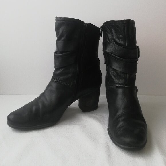 Josef Seibel Leather Booties with Buckle & Zipper Size 8 - Picture 3 of 9